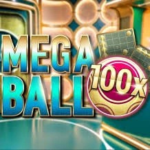 Mega Ball 100x slot logo by Evolution at Oscarspin